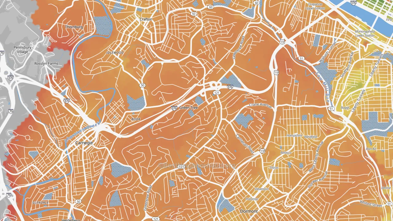 Transit Grade map of Green Tree, PA
