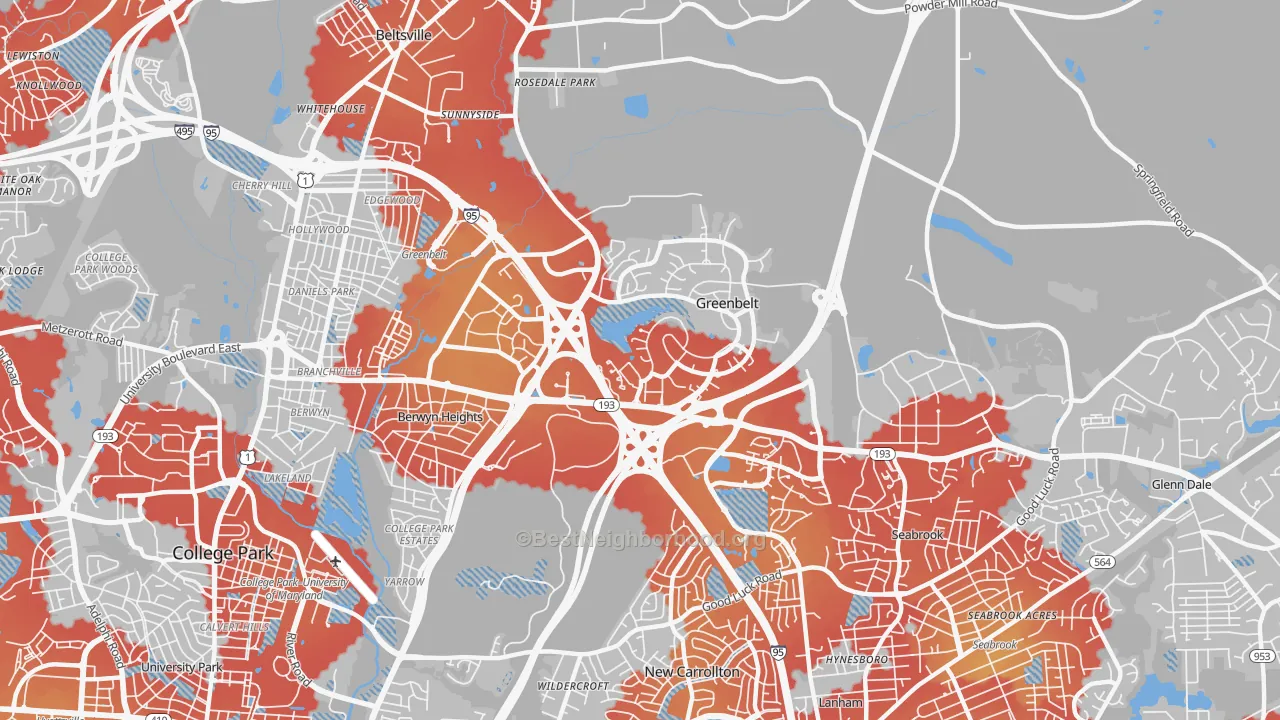 Transit Grade map of Greenbelt, MD