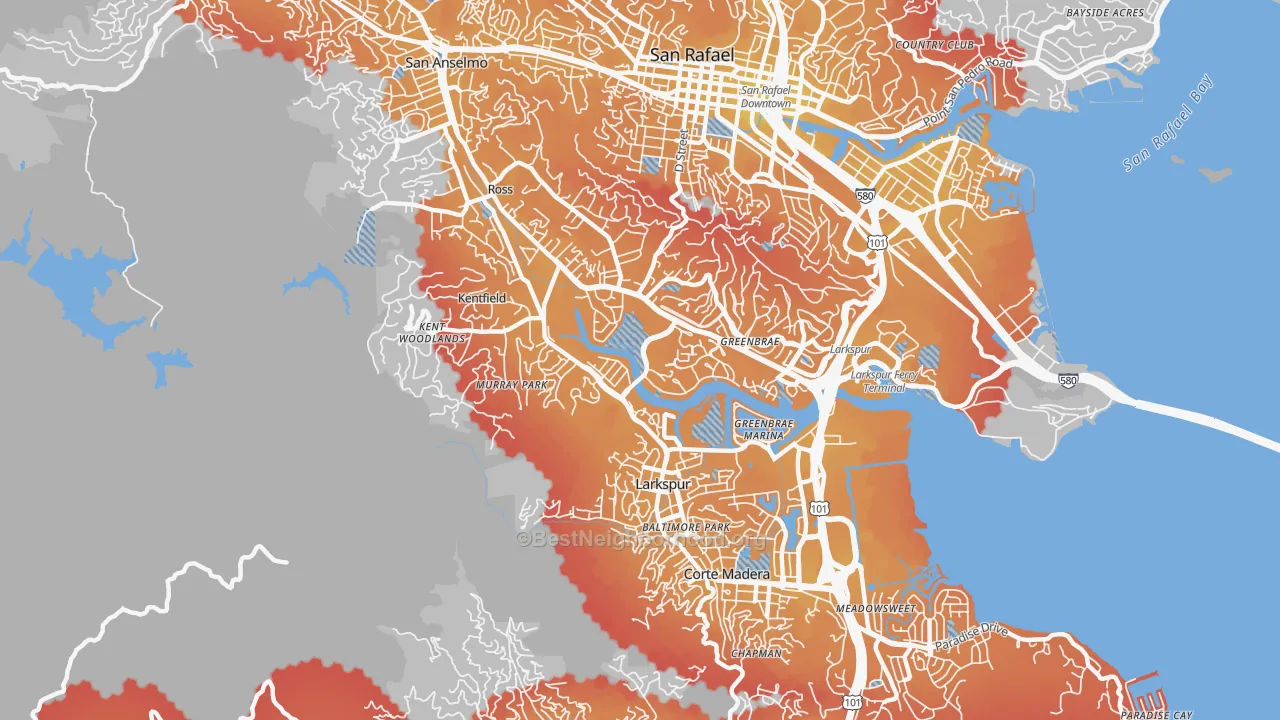 Transit Grade map of Greenbrae, CA
