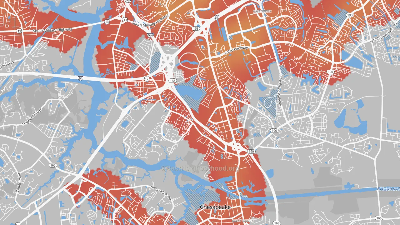 Transit Grade map of Greenbrier West, Chesapeake, VA