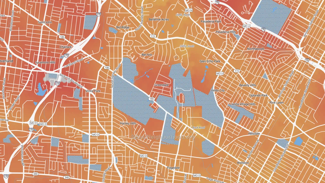 Transit Grade map of Greendale, MO