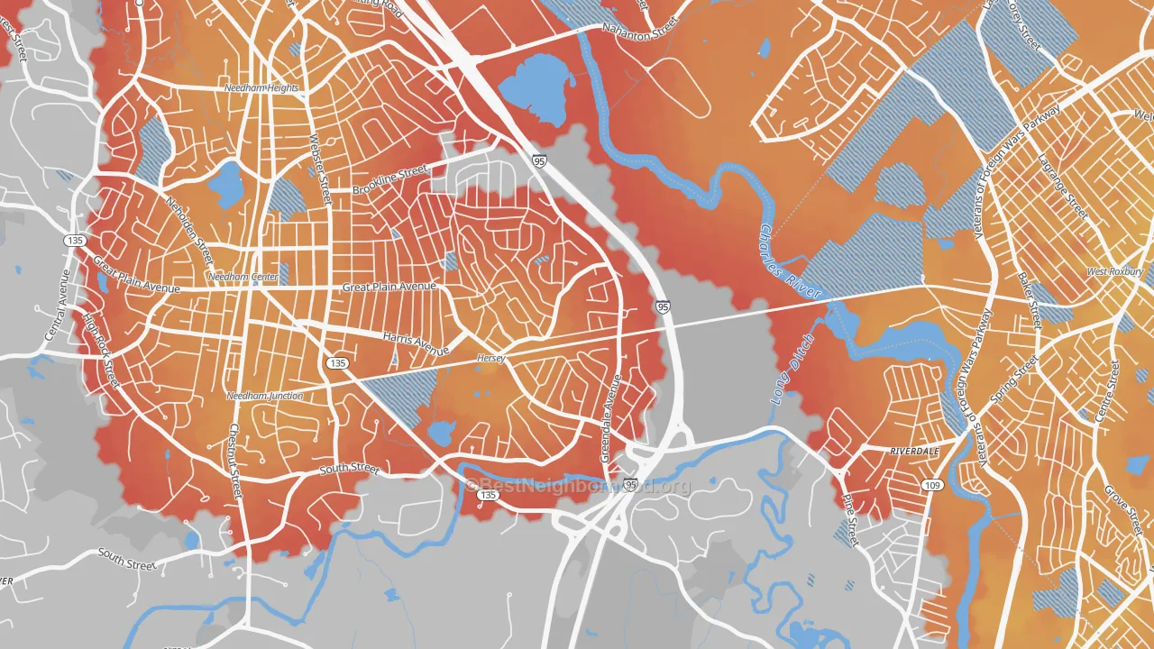 Transit Grade map of Greendale Village, Needham, MA