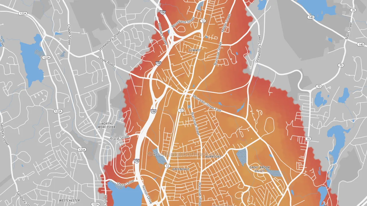 Transit Grade map of Greendale, Worcester, MA