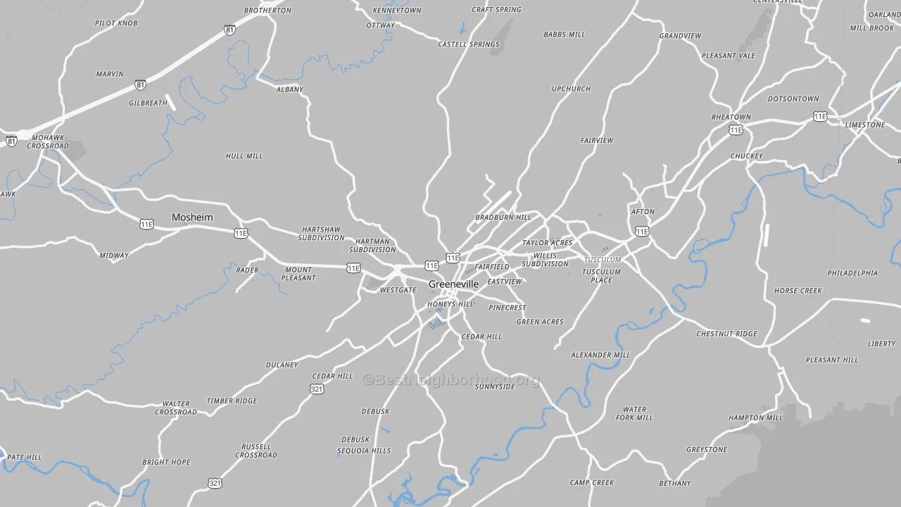 Transit Grade map of Greene County, TN
