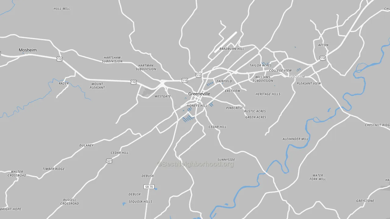 Transit Grade map of Greeneville, TN