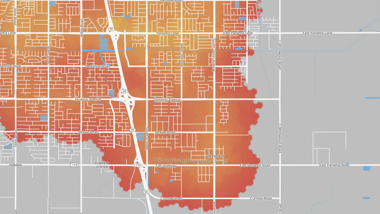 Transit Grade map of Greenfield, Bakersfield, CA