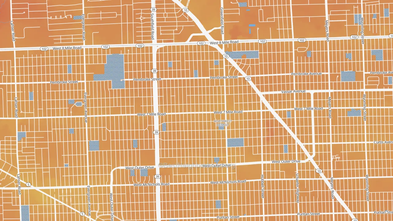 Transit Grade map of Greenfield, Detroit, MI