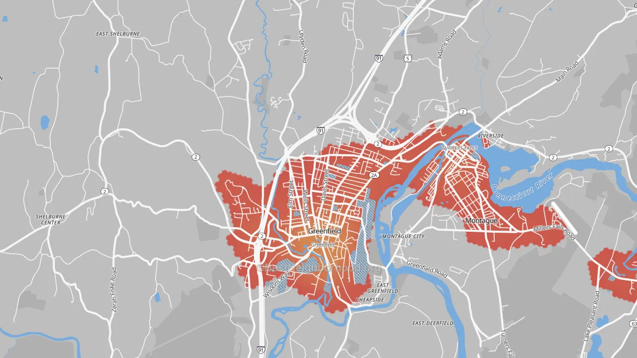 Transit Grade map of Greenfield, MA