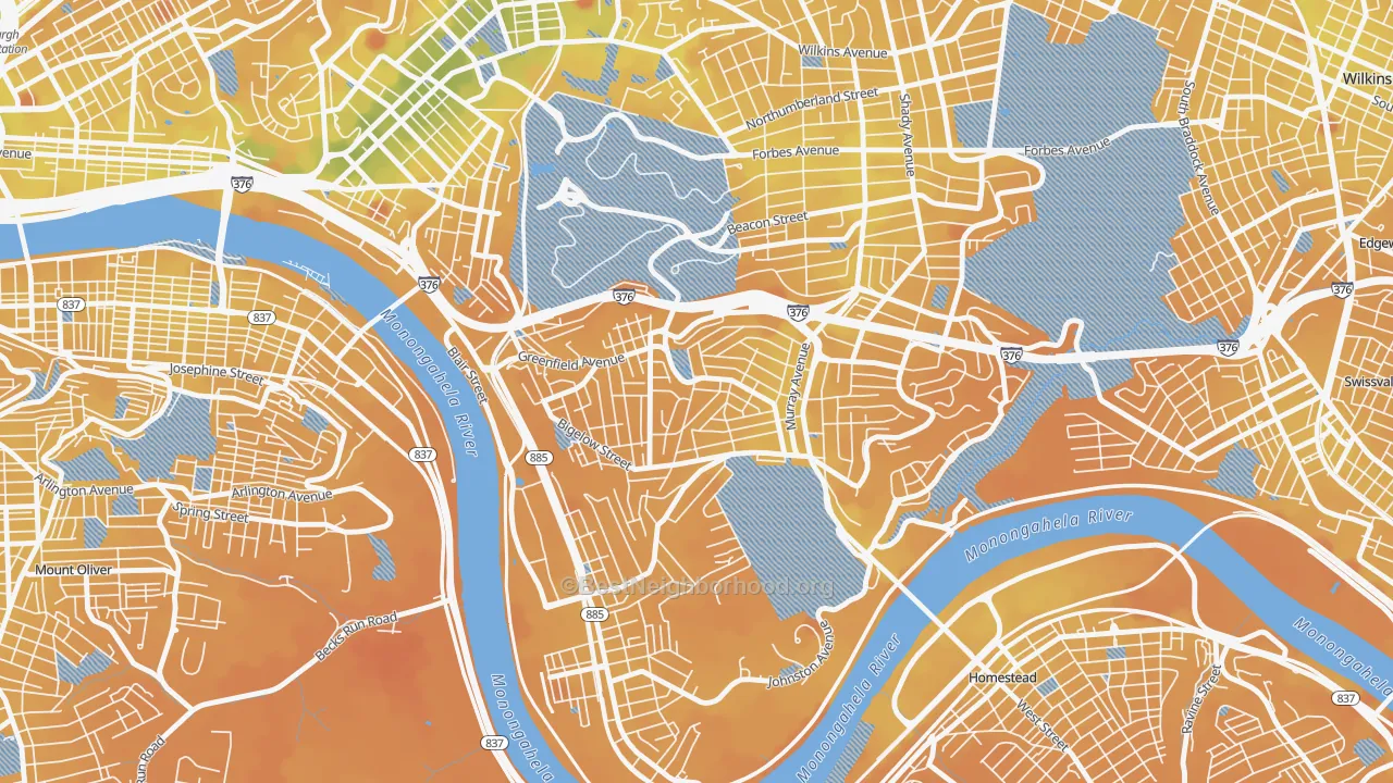 Transit Grade map of Greenfield, Pittsburgh, PA