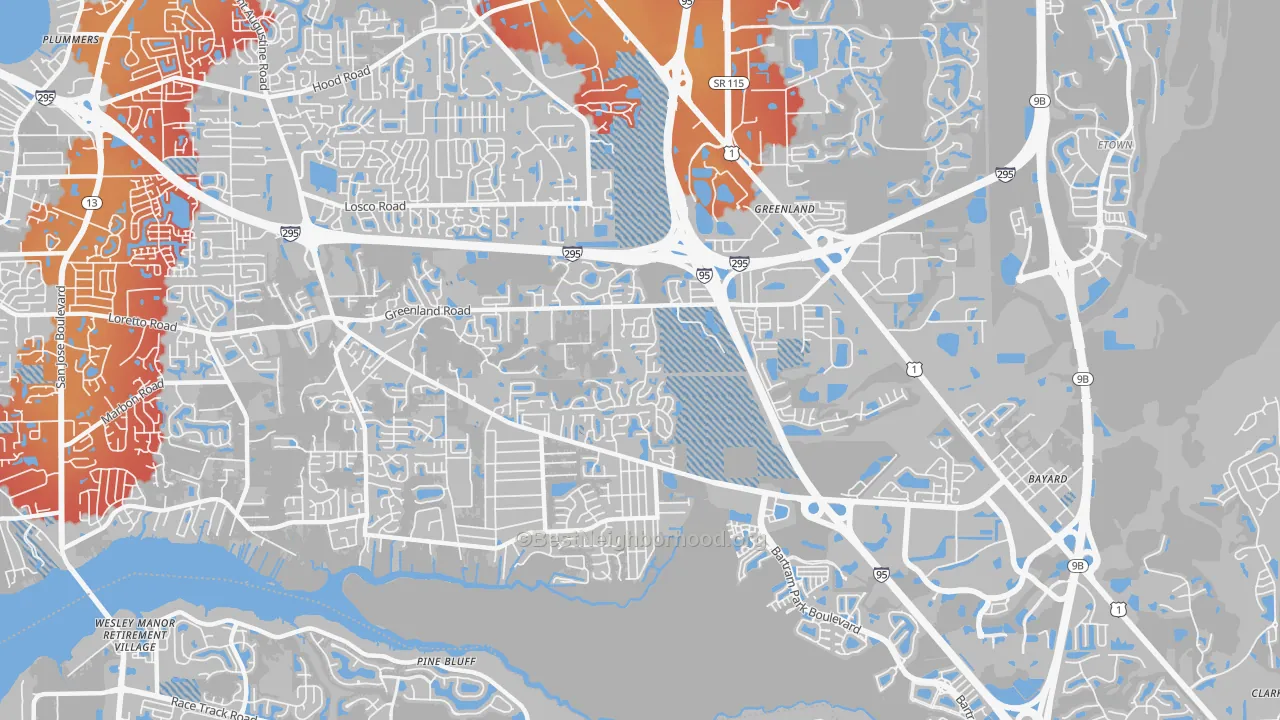 Transit Grade map of Greenland, Jacksonville, FL