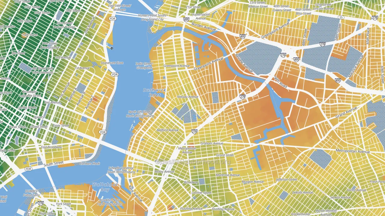Transit Grade map of Greenpoint, Brooklyn, NY