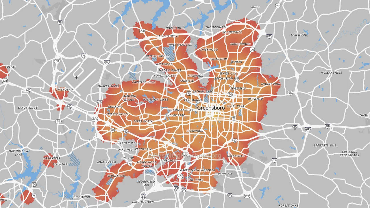 Transit Grade map of Greensboro, NC