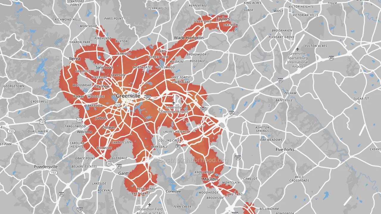 Transit Grade map of Greenville County, SC