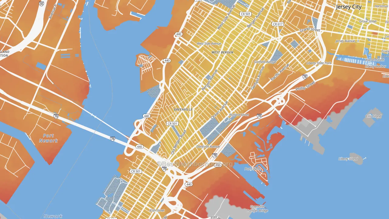 Transit Grade map of Greenville, Jersey City, NJ