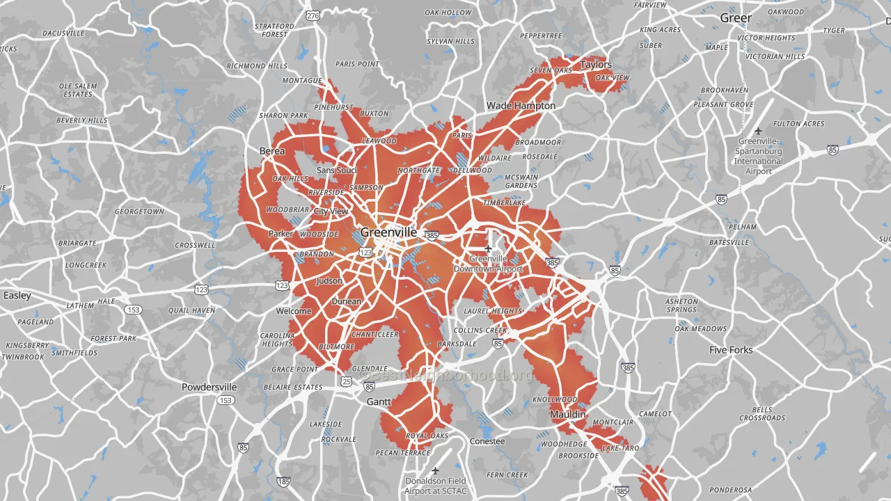 Transit Grade map of Greenville, SC