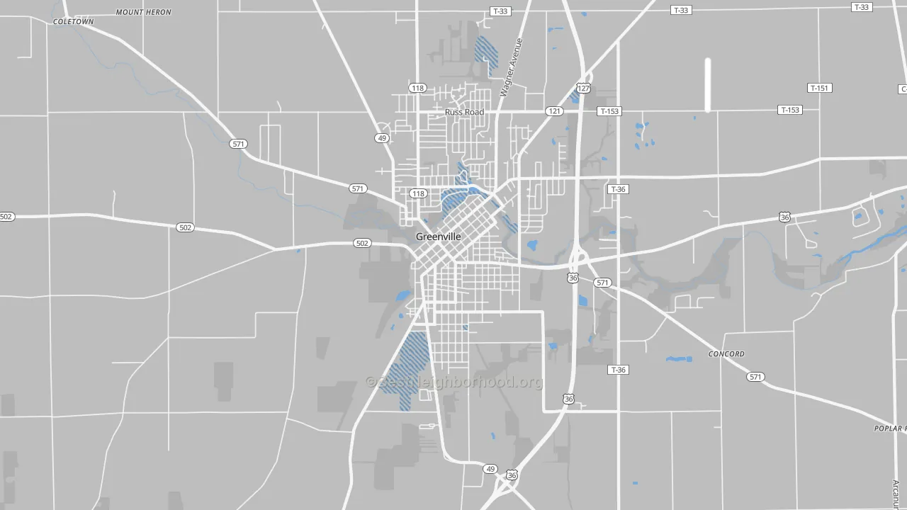 Transit Grade map of Greenville South Broadway Historic District, Greenville, OH