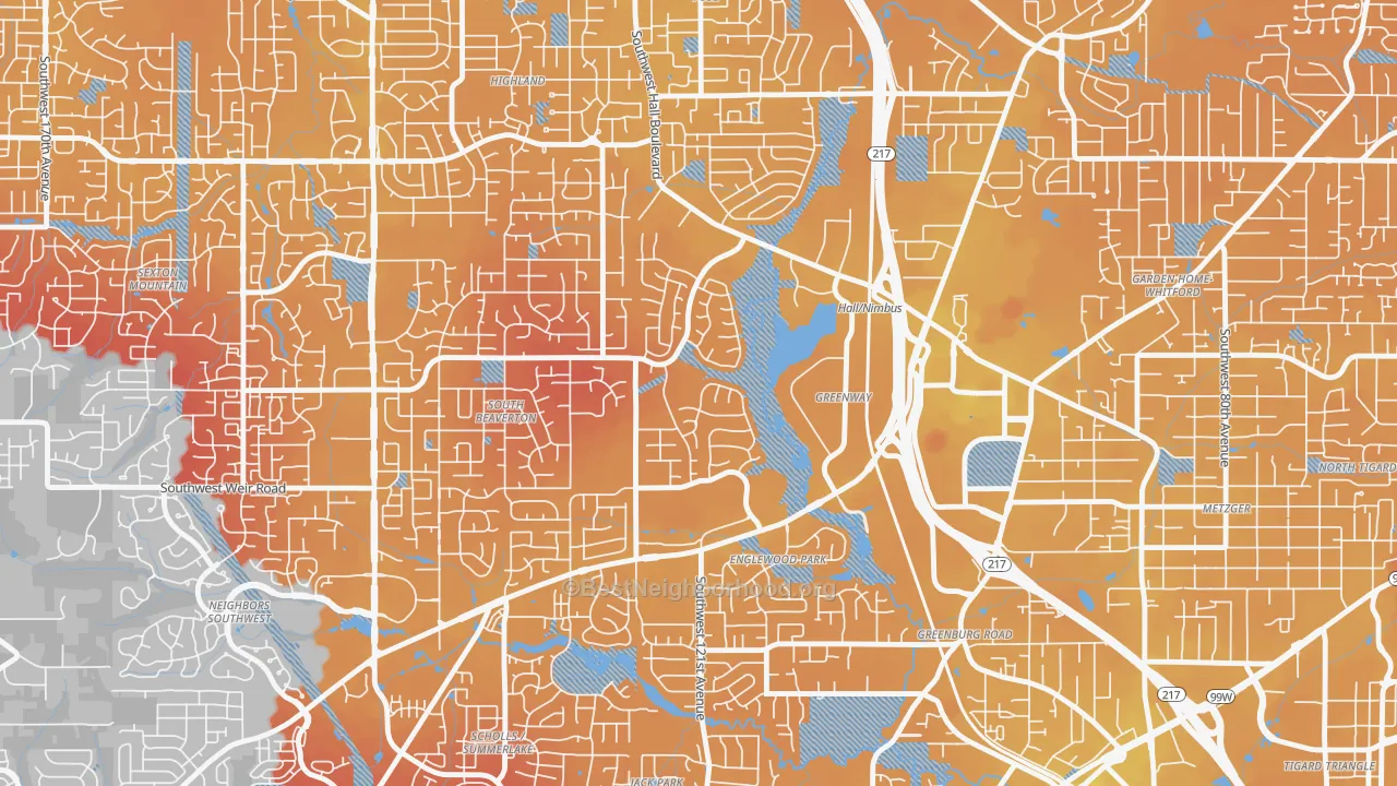 Transit Grade map of Greenway, Beaverton, OR