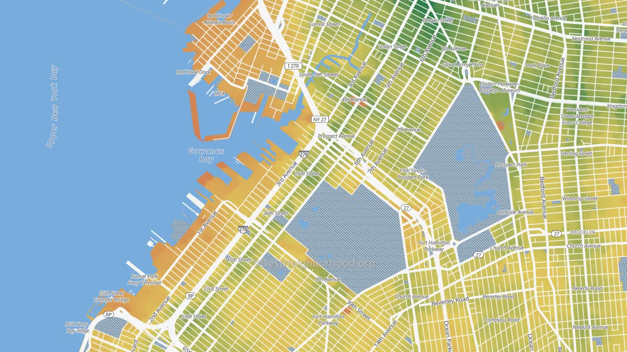 Transit Grade map of Greenwood, Brooklyn, NY
