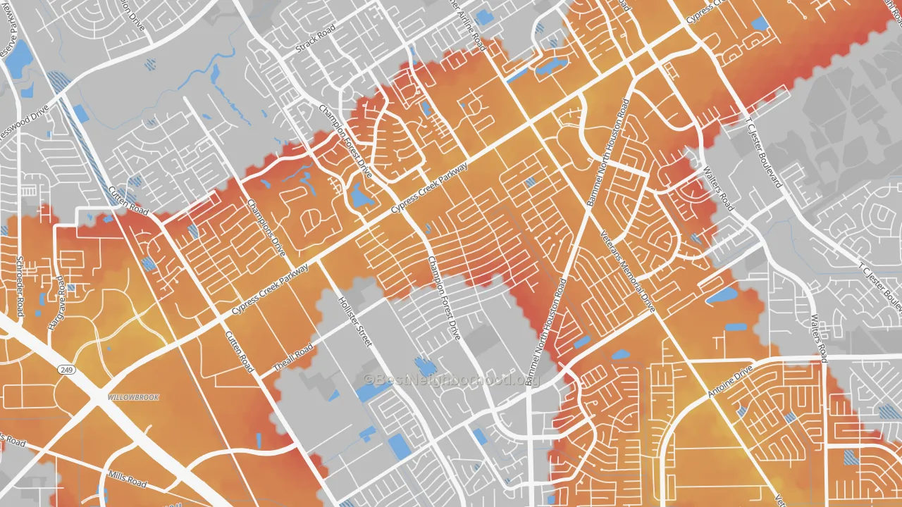 Transit Grade map of Greenwood Forest, Houston, TX