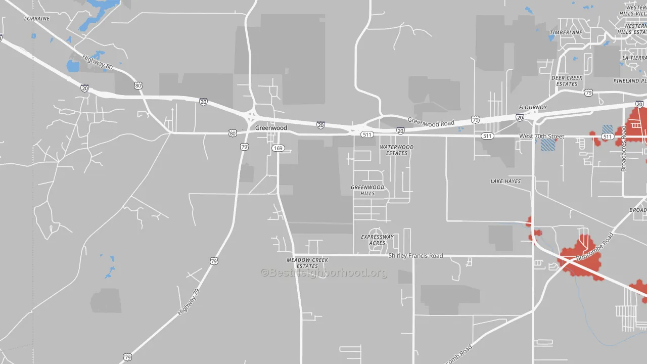 Transit Grade map of Greenwood, LA