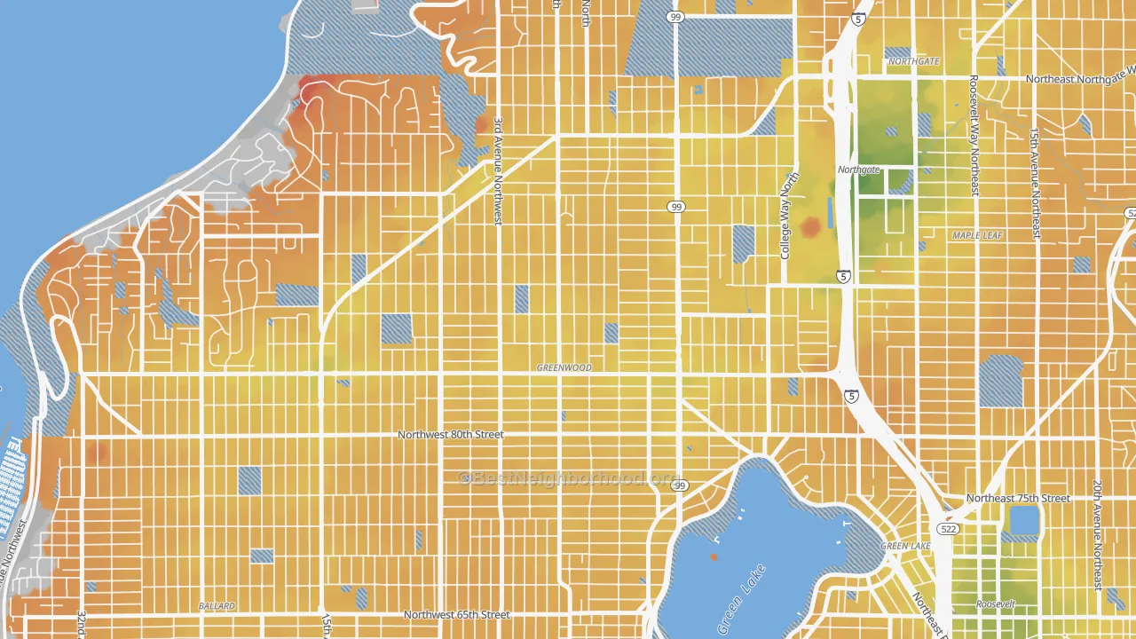 Transit Grade map of Greenwood, Seattle, WA