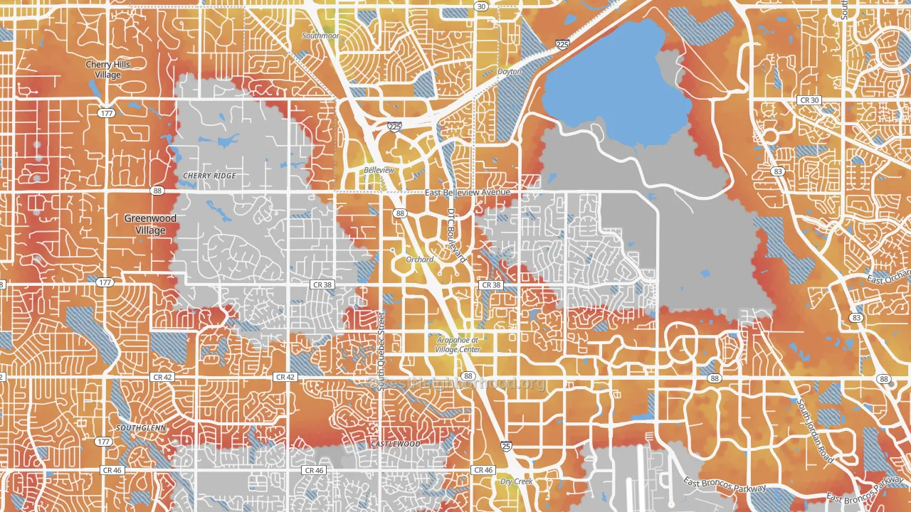 Transit Grade map of Greenwood Village, CO