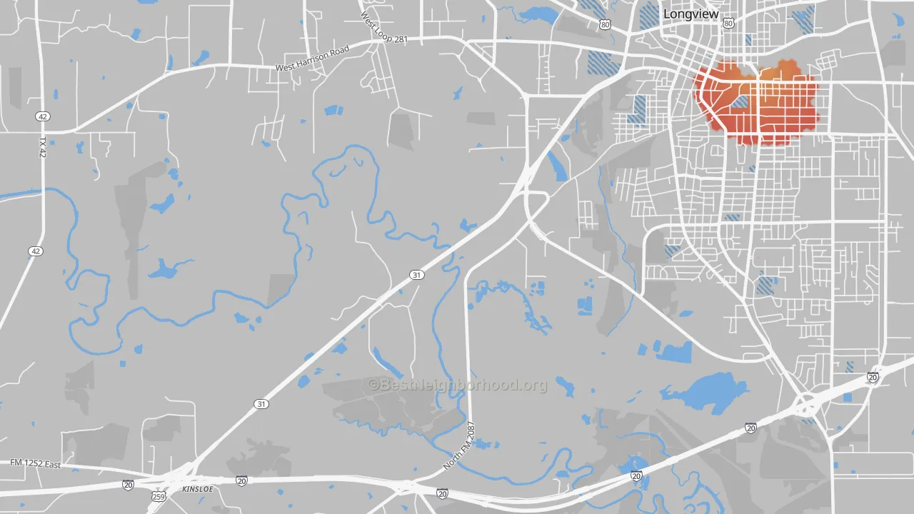 Transit Grade map of Greggton, TX