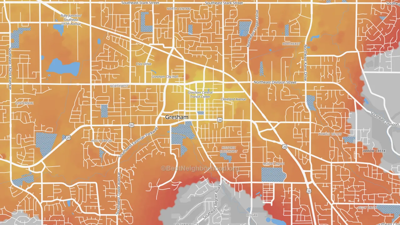Transit Grade map of Gresham-City Central, Gresham, OR