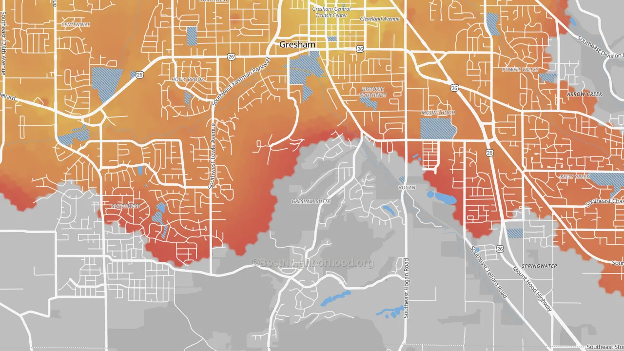 Transit Grade map of Gresham-Gresham Butte, Gresham, OR