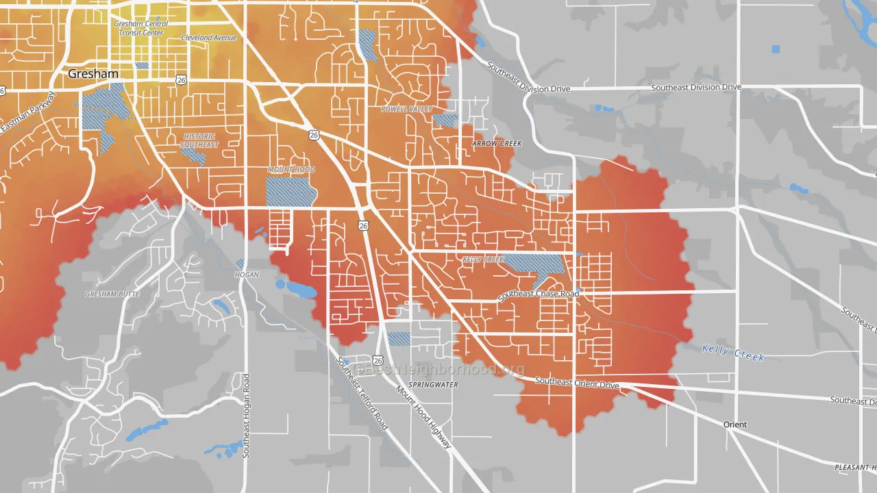 Transit Grade map of Gresham-Kelly Creek, Gresham, OR