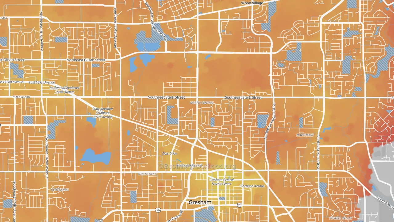 Transit Grade map of Gresham-North Central, Gresham, OR