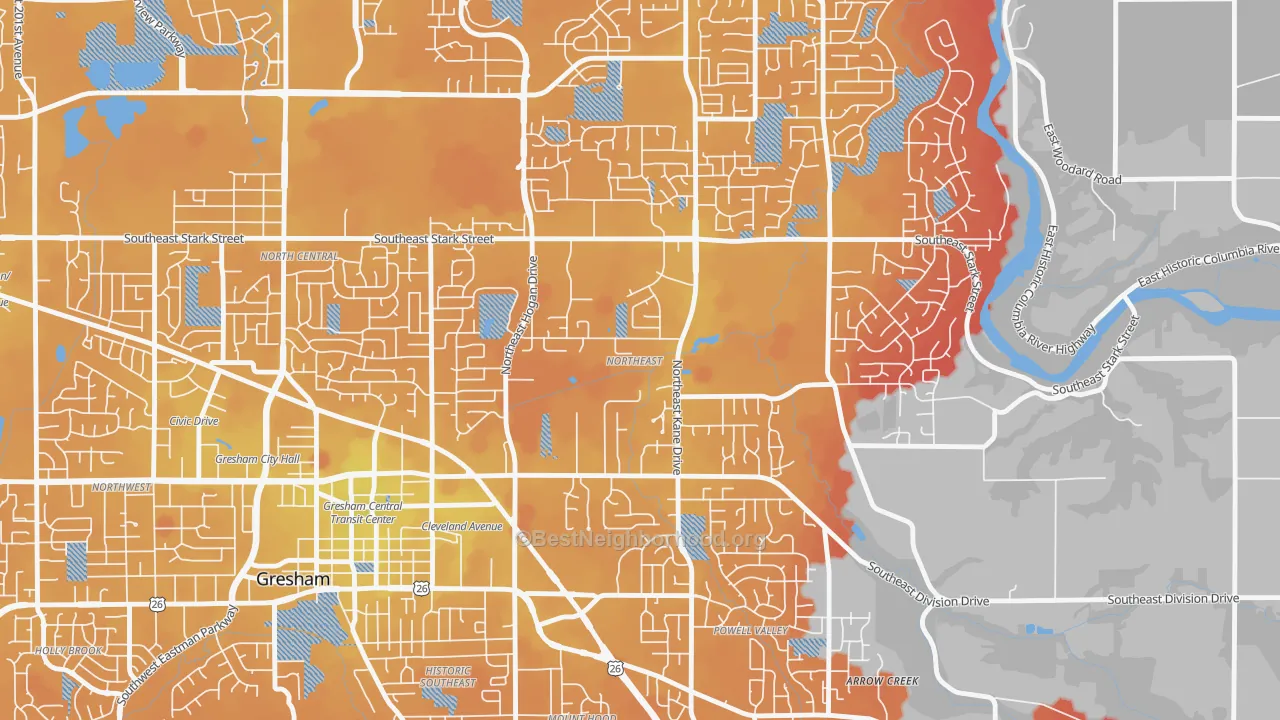 Transit Grade map of Gresham-Northeast, Gresham, OR