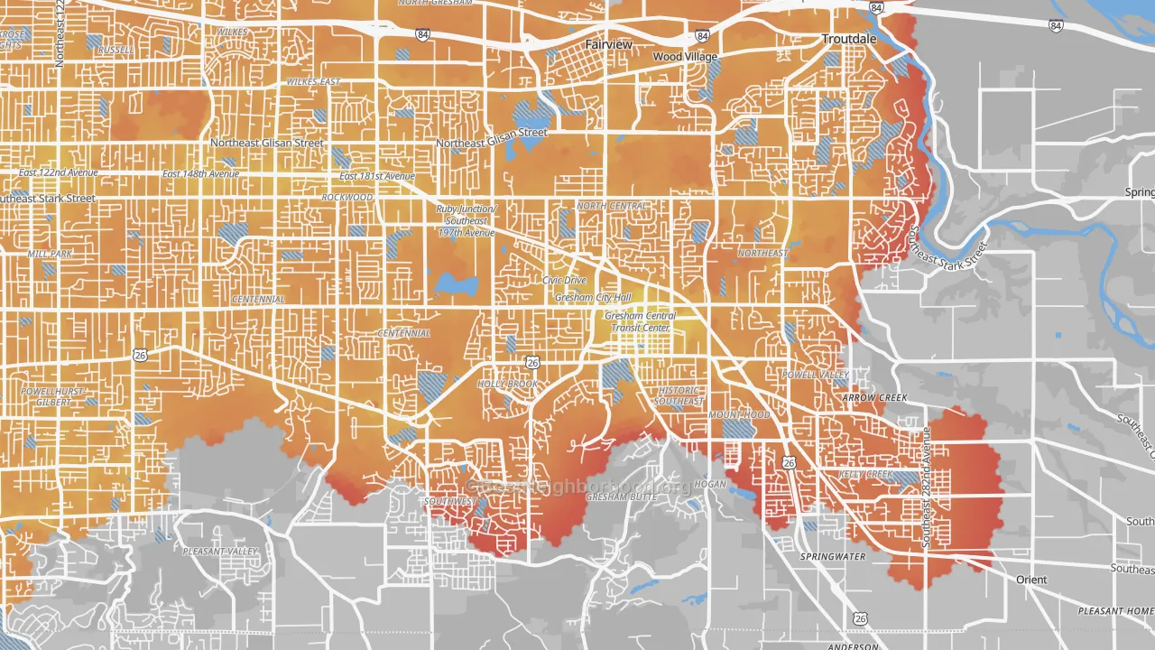 Transit Grade map of Gresham, OR