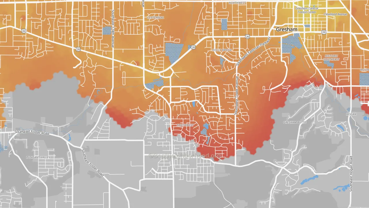 Transit Grade map of Gresham-Southwest, Gresham, OR