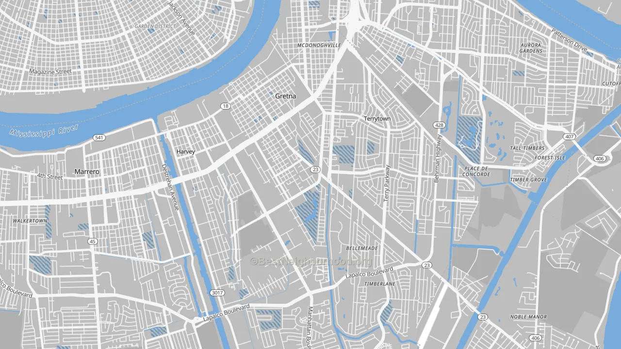 Transit Grade map of Gretna, LA