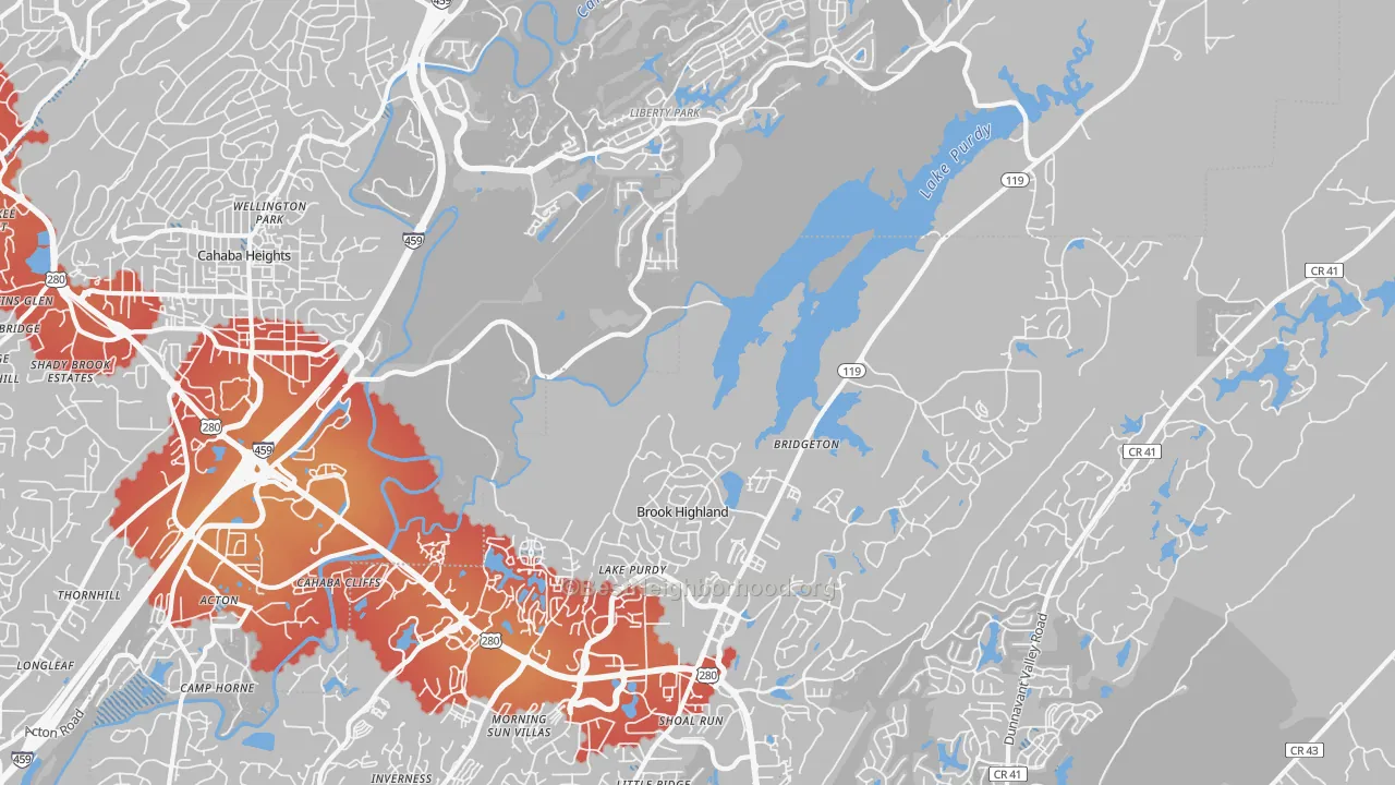 Transit Grade map of Greystone, Birmingham, AL