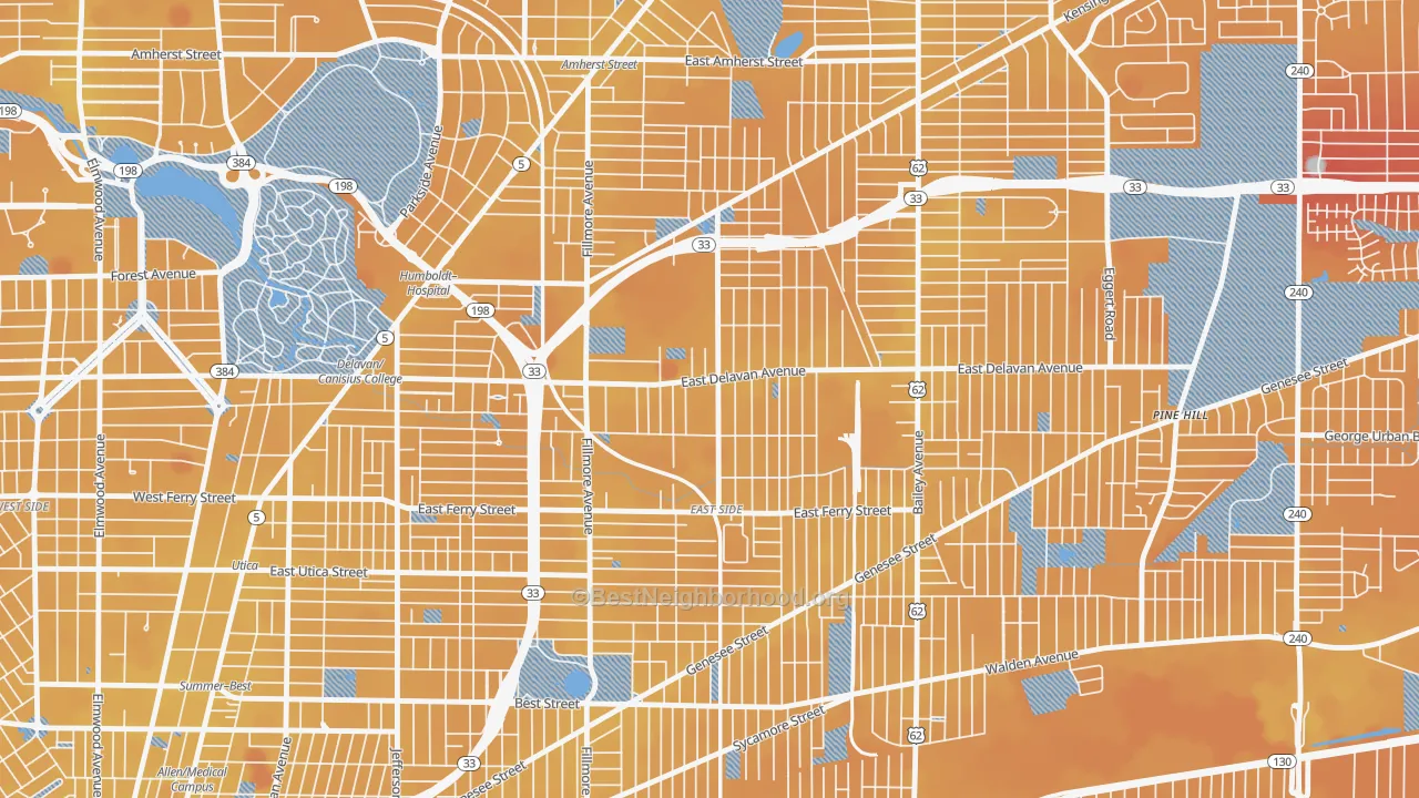 Transit Grade map of Grider, Buffalo, NY