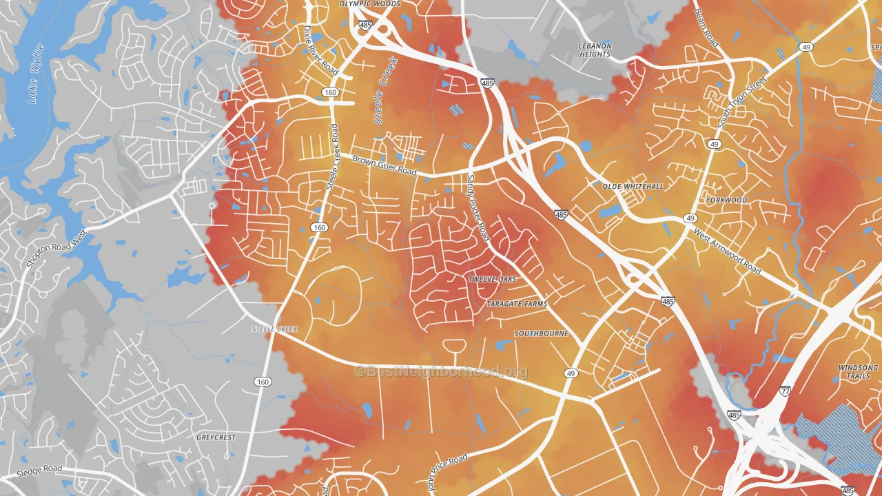 Transit Grade map of Griers Fork, Charlotte, NC