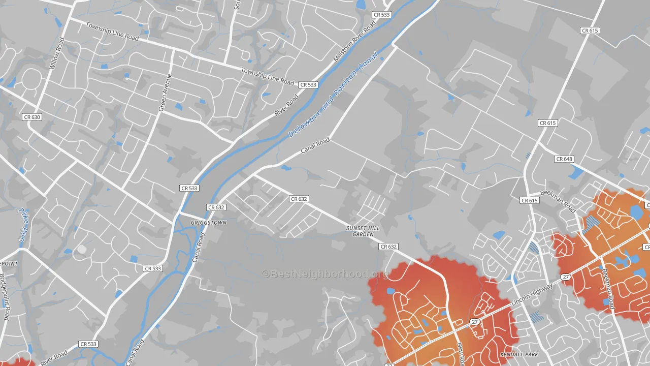 Transit Grade map of Griggstown, NJ