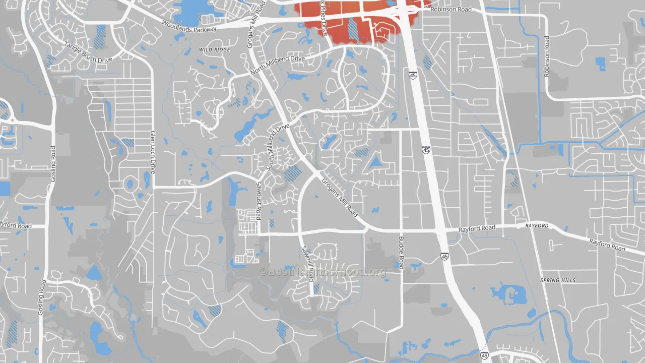 Transit Grade map of Grogan's Mill, The Woodlands, TX