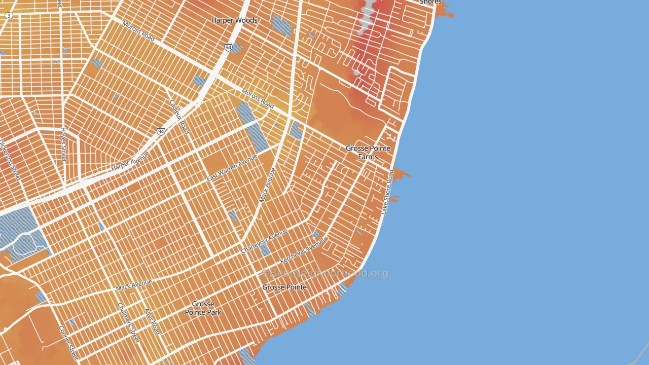 Transit Grade map of Grosse Pointe Farms, MI