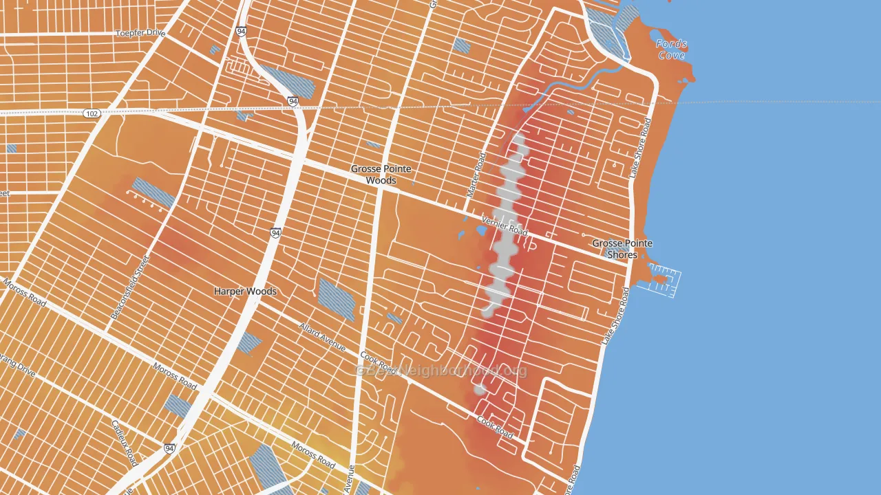Transit Grade map of Grosse Pointe Woods, MI