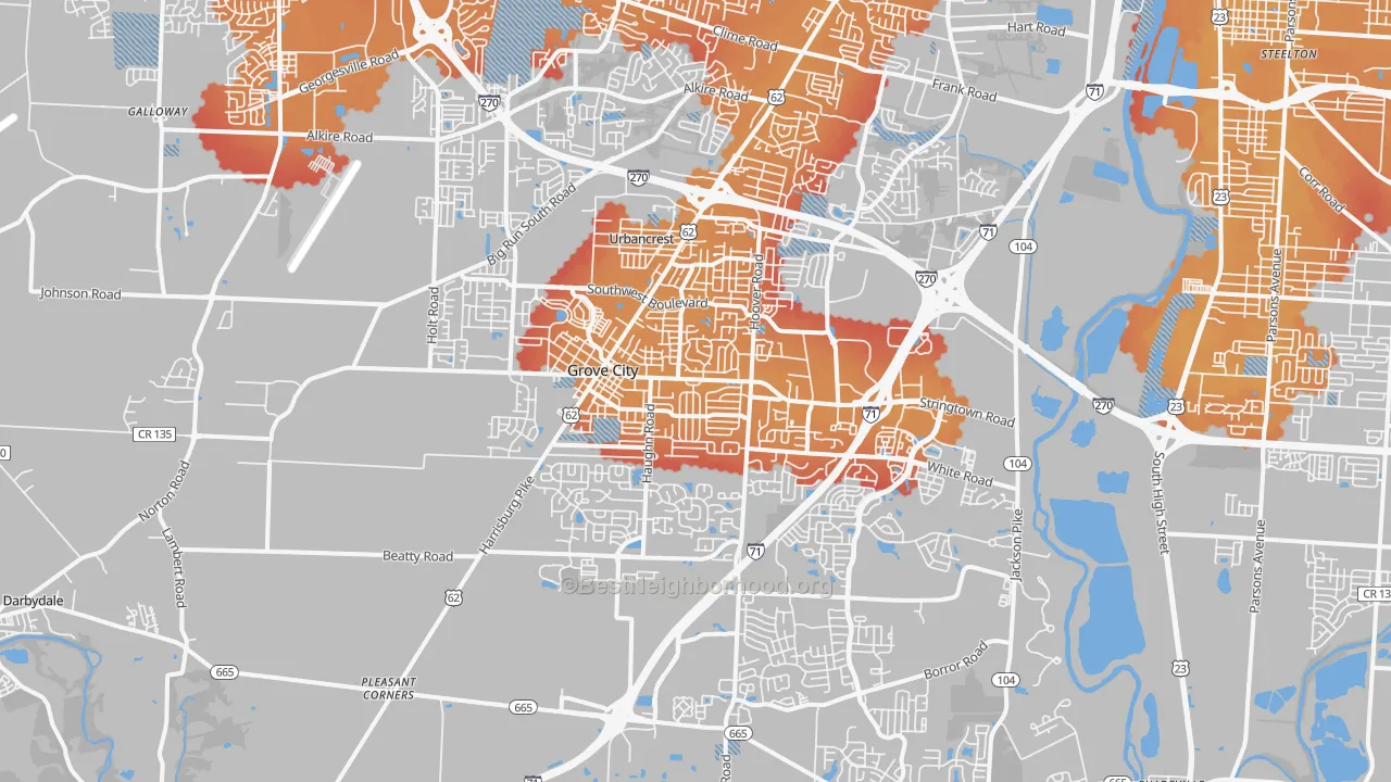 Transit Grade map of Grove City, OH