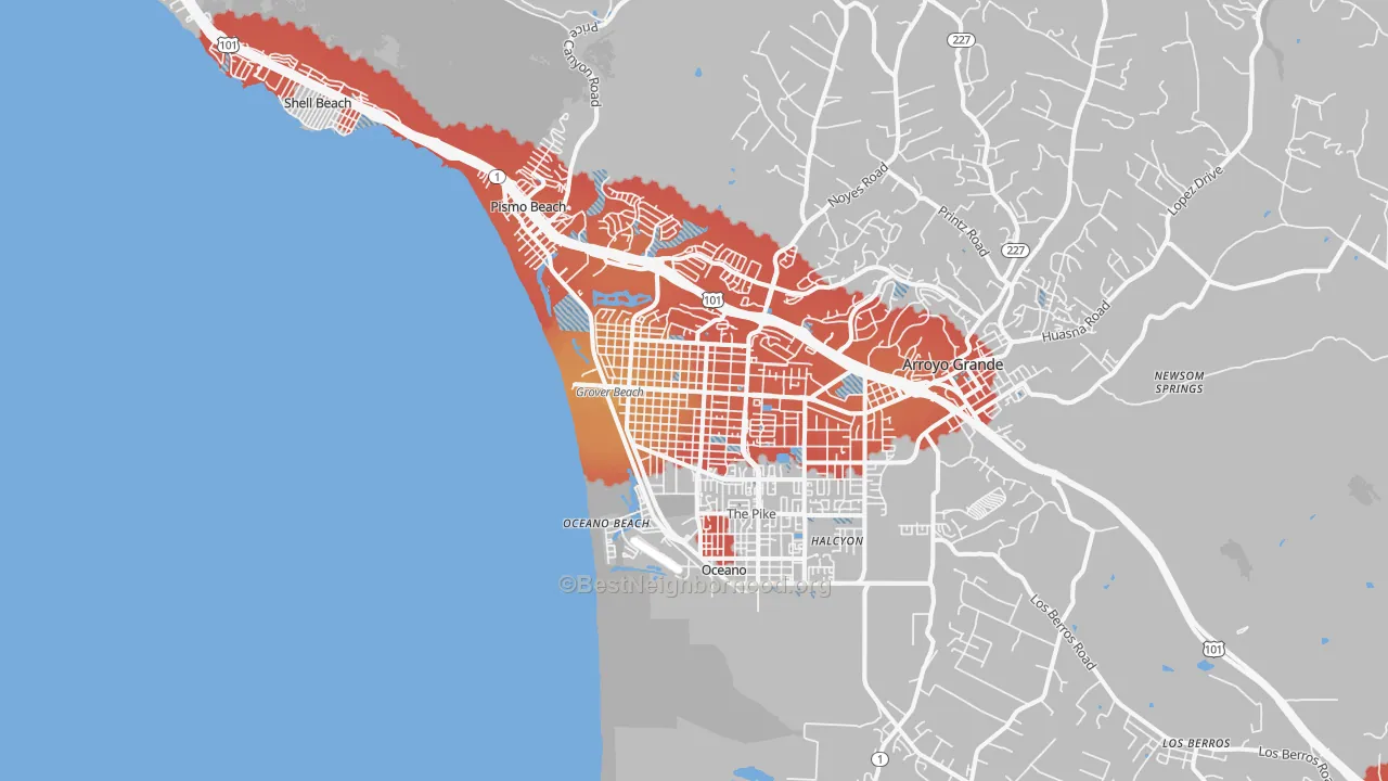 Transit Grade map of Grover Beach, CA