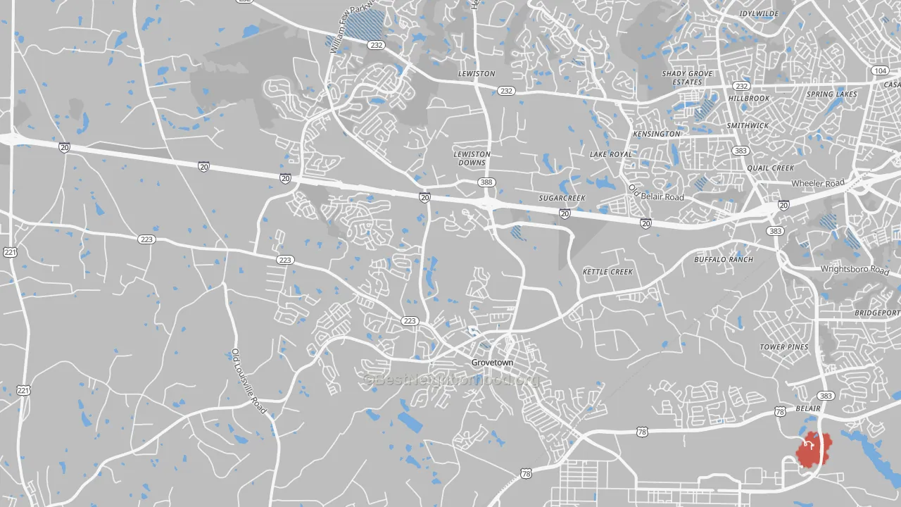 Transit Grade map of Grovetown, GA