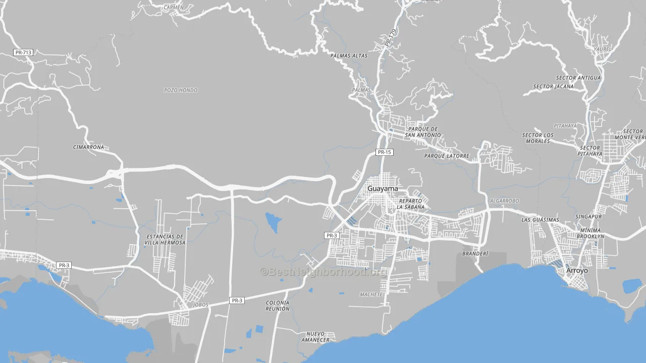 Transit Grade map of Guayama, PR