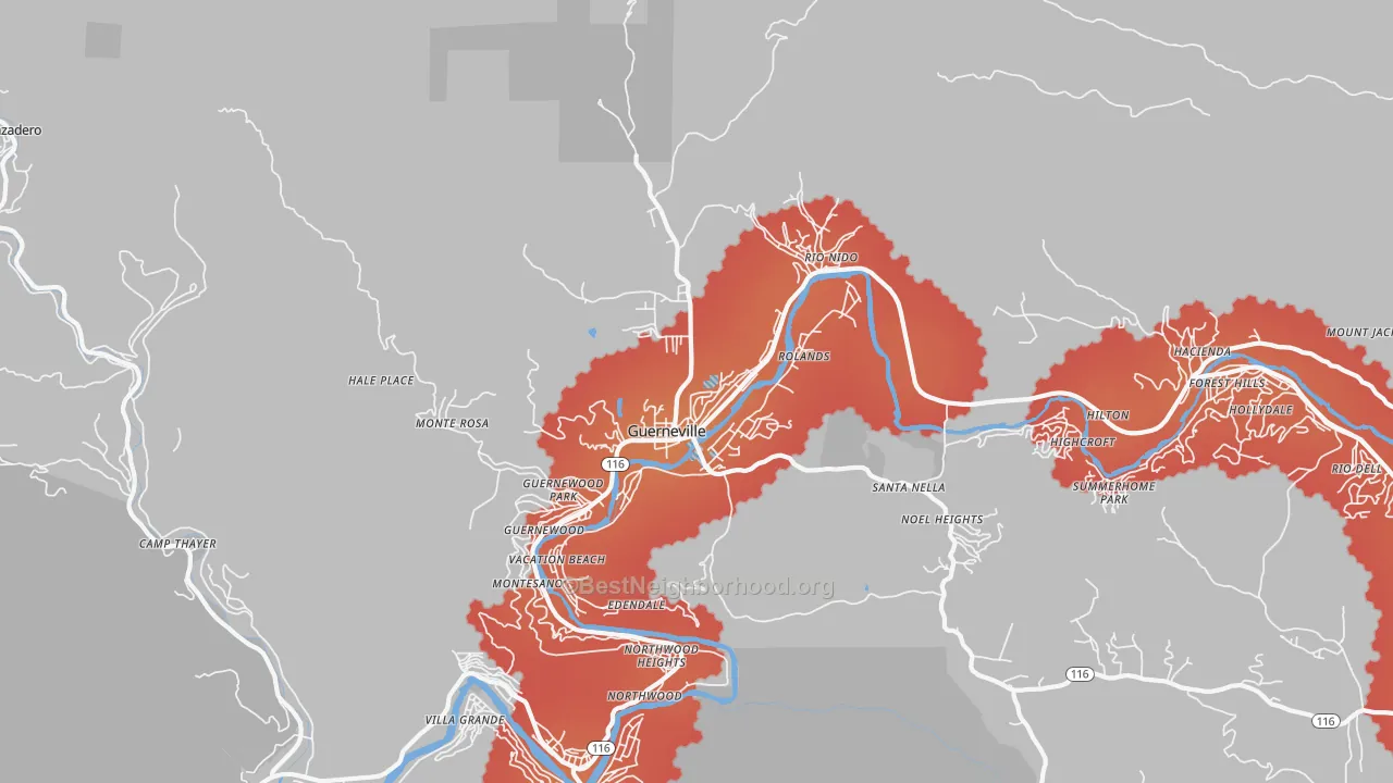 Transit Grade map of Guerneville, CA