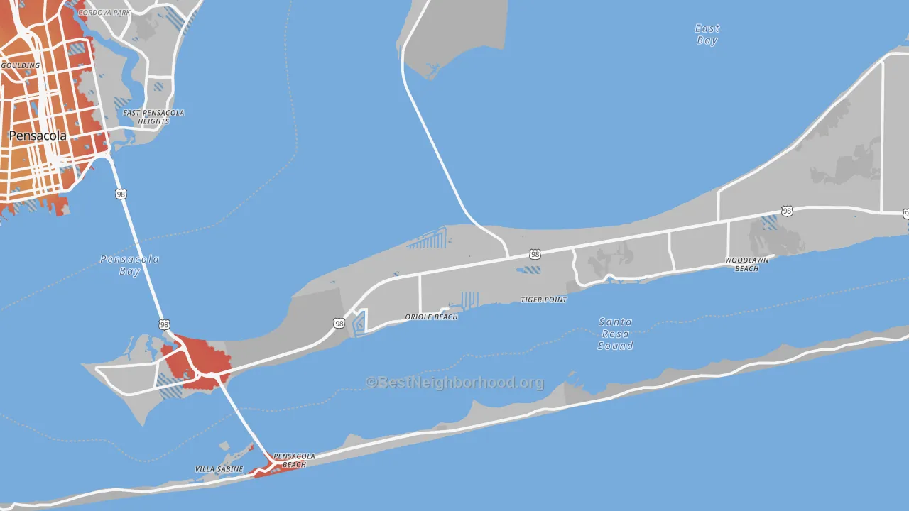 Transit Grade map of Gulf Breeze, FL