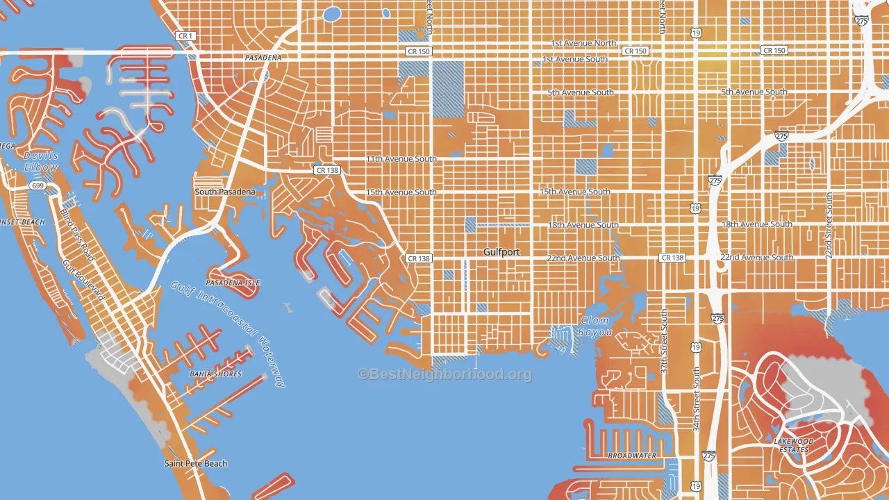 Transit Grade map of Gulfport, FL