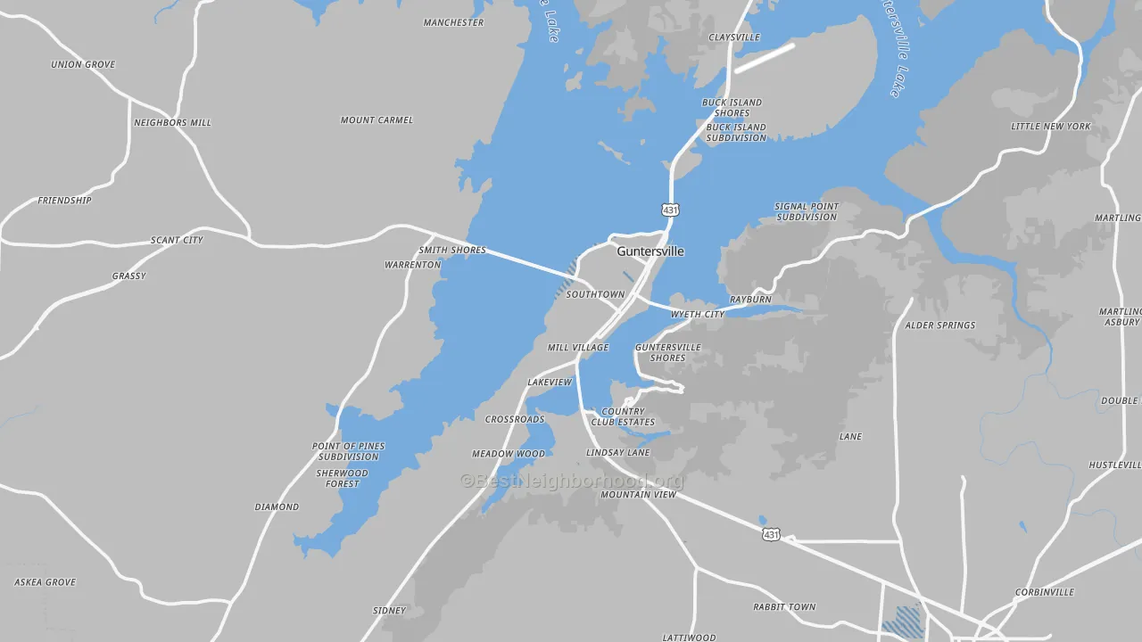Transit Grade map of Guntersville, AL
